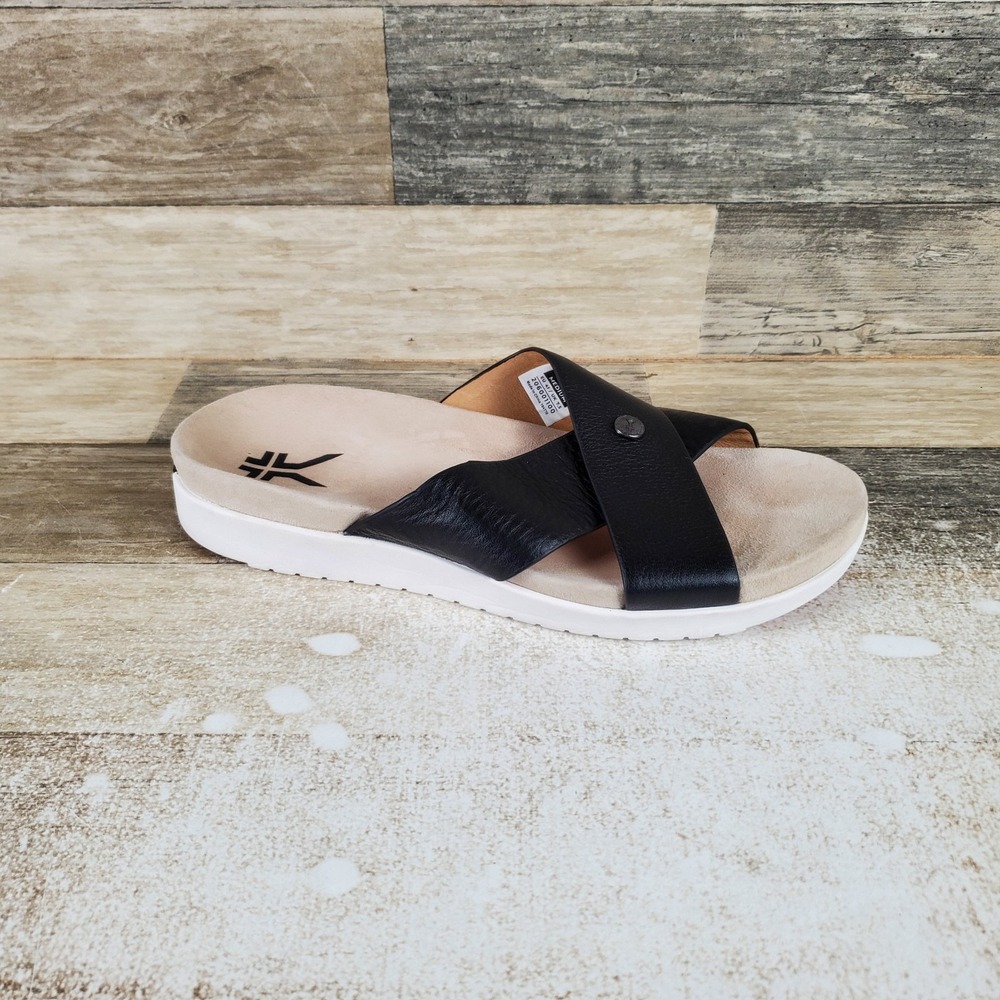 Kuru Breeze Womens Slide Sandals Sz 10 M Jet Black White Gum Leather Slip On